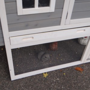 The sleeping compartment of rabbit hutch Niels is provided with a tray