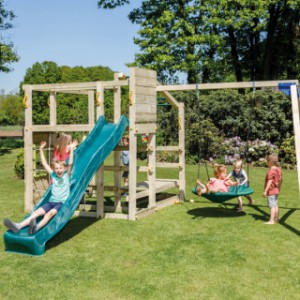 Wooden playground equipment Crossfit is a climbing frame with slide and swing