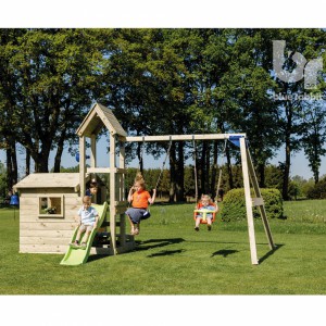 Playhouse Lookout low with slide and swing | Blue Rabbit