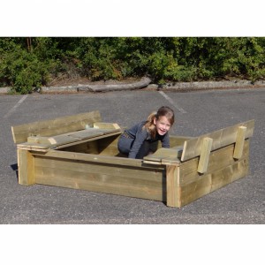 Sandbox Cubic Twist with foldable benches • impregnated wood