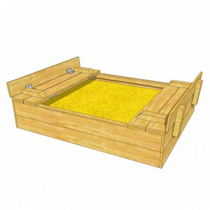 Sandbox Cubic with foldable benches • Douglaswood • 120x150cm