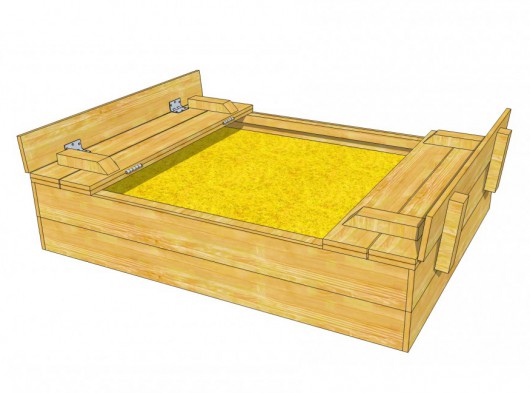 Sandbox Cubic with foldable benches • Douglaswood • 120x150cm