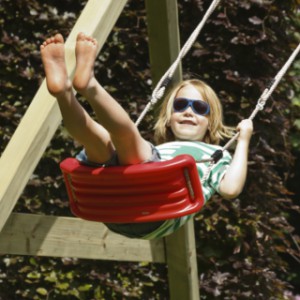 The red plastic swing seat offers a lot of swinging fun