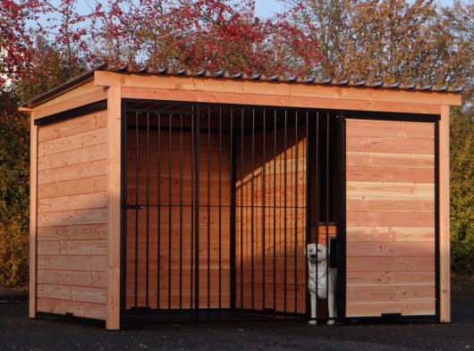 Dog kennel Forz black with insulated doghouse and Douglas wood frame 318x218cm