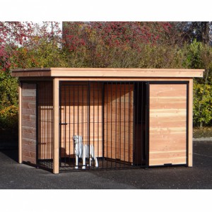 Dog kennel FORZ black/Douglas with wooden frame and roof Luxe 342x240cm