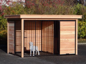 Dog kennel FORZ black/Douglas with wooden frame and roof Luxe 342x240cm