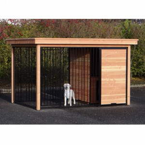Dog kennel Fix Black with frame of Douglaswood and dog house 352x240cm