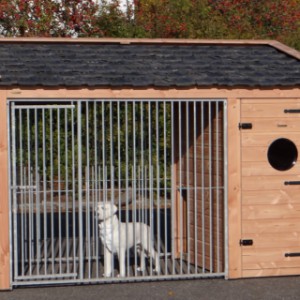 The dog kennel is made of Douglaswood