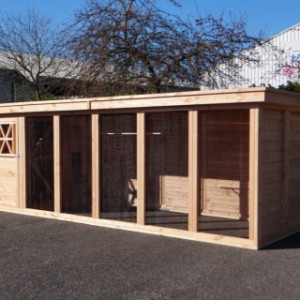 The aviary/chickencoop Flex 6.2 is made of Douglas wood