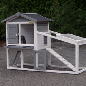 The guinea pig hutch Cato has 2 doors and a hinged roof in the run