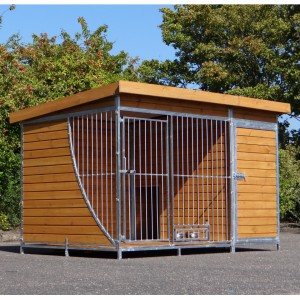 Dog kennel Heavy with floor, sleeping compartment and feeding system 319x235x207cm