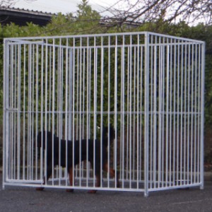 The dog kennel Flinq exists of galvanized panels