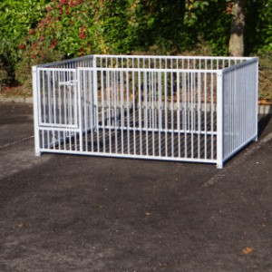 The puppy enclosure exists of 4 bar panels