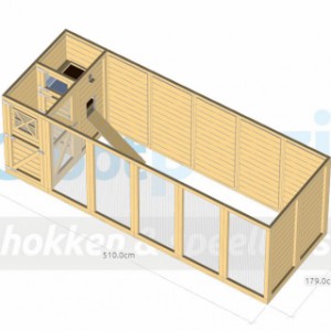 Aviary/chickencoop Flex 6.2 with safety porch, 3 compartments, laying nest and luxury roof