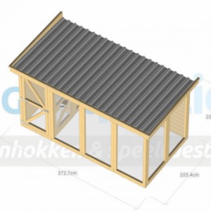 Aviary Flex 4.2 with safety porch, 2 sleeping compartments and storage room 370x200x200cm