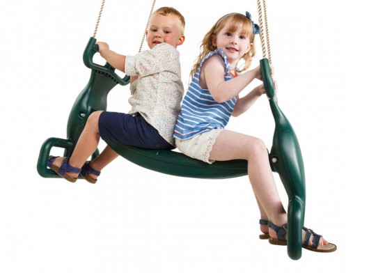 Plastic duo seat 'Back to Back' green • with PP-rope