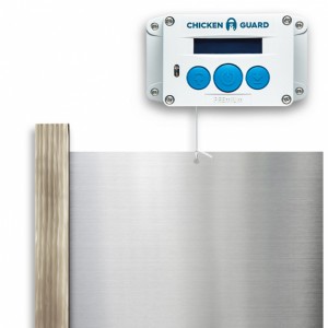 Automatic chicken coop opener Chickenguard Premium with sliding doors and oak rails