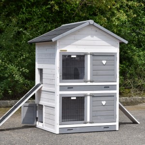 Rabbit house Double Medium with chewprotection White-Grey 109x90x143cm