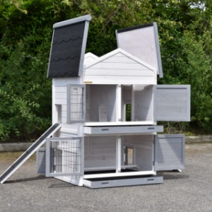 The chickencoop Double Medium is provided for both chickens and rabbits