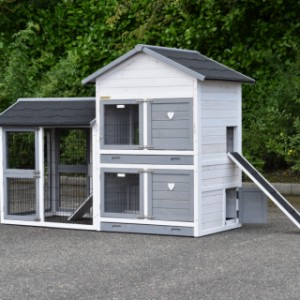 Rabbit house Double Medium with right run White-Grey 204x90x143cm