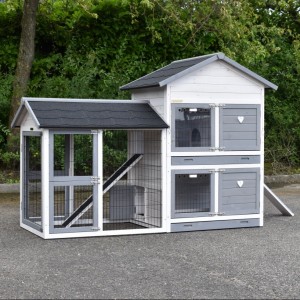 Rabbit house Double Medium with right run White-Grey 204x90x143cm