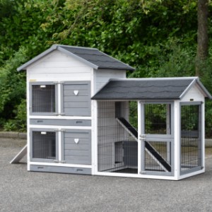 Chickencoop Double Medium White-Grey with run right