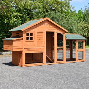 Rabbit hutch Holiday Medium with nest box and run at the right side 304x88x151cm