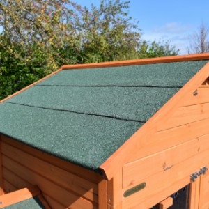 The roof of the rabbit hutch Prestige Large is provided with green roofing felt
