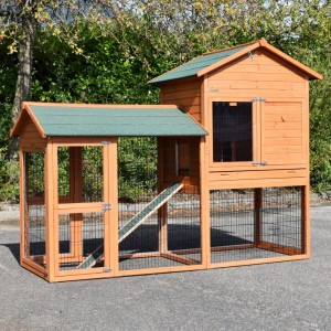 Rabbit hutch Prestige Large with run on the left side and chewprotection 240x100x181cm