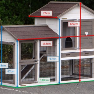 Various dimensions of the wooden rabbit hutch Prestige Small
