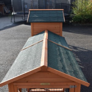 The combination of chickencoop Prestige Medium is provided with green roofing felt