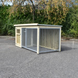 The dog kennel is provided with 2 bar panels