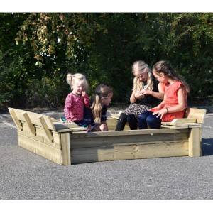 Sandbox Cubic Twist with foldable benches • impregnated wood