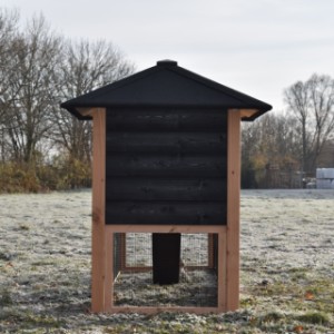 The rabbbit hutch Rosy is made of Douglaswood and black impregnated wood