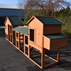 The chickencoops are made of pine wood