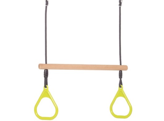 Wooden ring trapeze with plastic rings • lime green • BR-rope