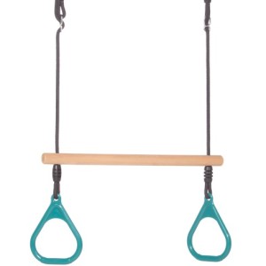 Wooden ring trapeze with plastic rings • turquoise • BR-rope