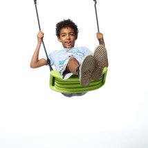 The plastic swing seat is provided with black BR-rope