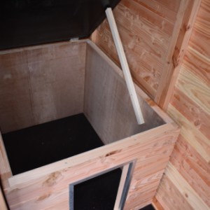 The sleeping compartment is provided with a hinged roof