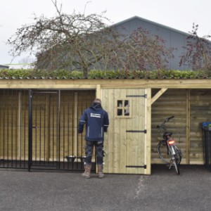 The door is provided with black hinges