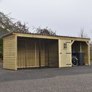 A canopy, storage room and a dog kennel under 1 roof!