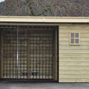 Have a look on the frontside of wooden dog kennel Modul FORZ