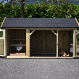 The chickencoop Belle is provided with a laying box and 2 perches
