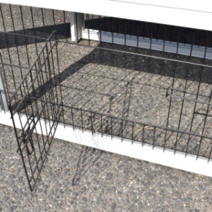 The lower run of the Prestige Small rabbit hutch is equipped with a wire mesh door