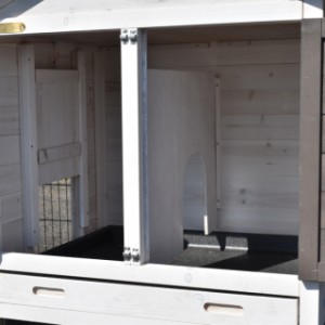 The sleeping compartment of rabbit hutch Prestige Small is suitable for 2 medium sized rabbits