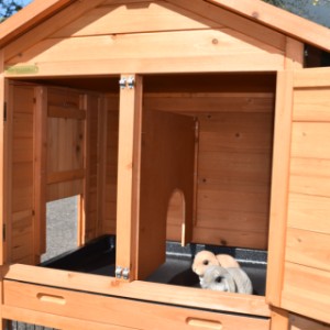 The sleeping compartment of rabbit hutch Prestige Small is suitable for 2 rabbits