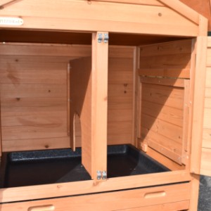 The sleeping compartment of rabbit hutch Prestige Small is suitable for 2 rabbits