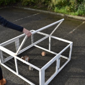 The Multirun rabbit run has a practical foldable roof