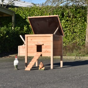 Chicken coop Chicky 2 has many openings, so you can easily access the coop.