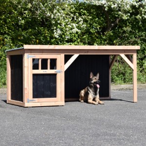 Dog house Isa 2 with veranda · Douglas/black · 242x122x113cm